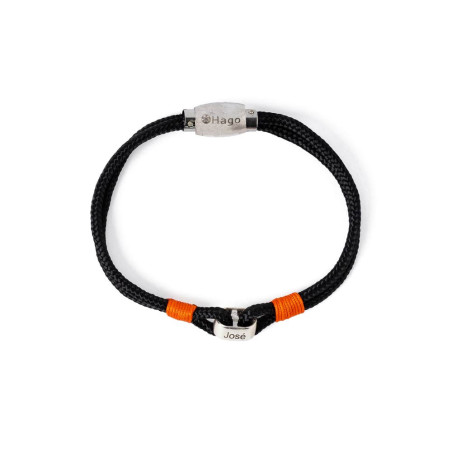 Personalized black bracelet with orange thread