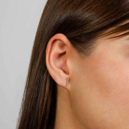18K Gold Bar Earrings with Cubic Zirconias