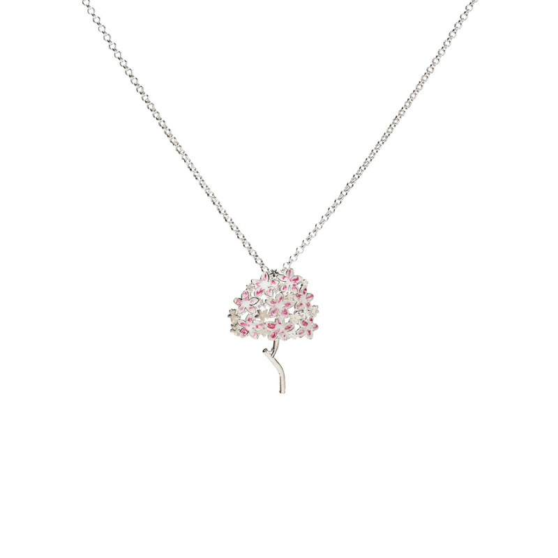 colgante en plata con una biznaga en esmalte rosa