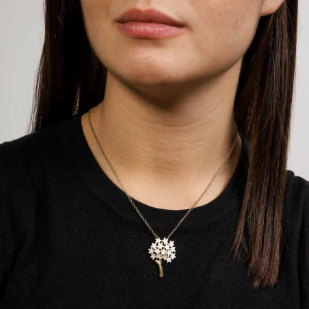 Women's Pendant in the Shape of a Biznaga, Made of Gold-Plated Silver with White Enamel