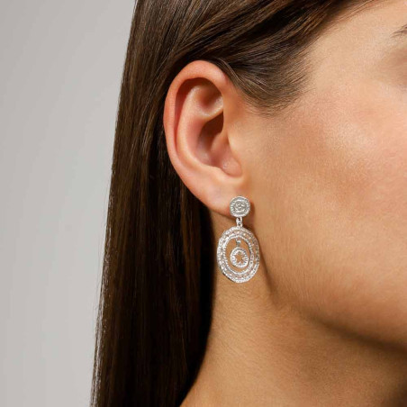 Long circular silver earrings for women