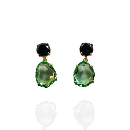 Long earrings with green terbium stone.