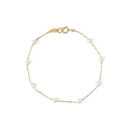 Gold bracelet with eight cultured pearls