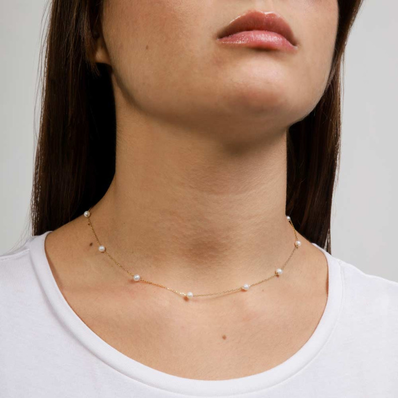 Women's Necklace Made of Gold with 3mm Cultured Pearls