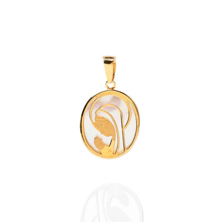Gold and Mother-of-Pearl Virgin Mary Pendant for First Communion