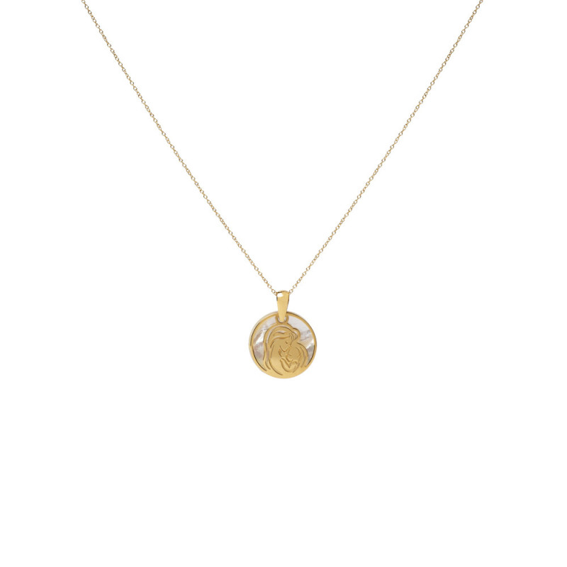 Medal-shaped pendant with a mother and her baby