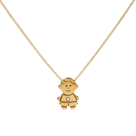 Gold necklace with a silhouette of a child and a diamond — perfect for mothers.