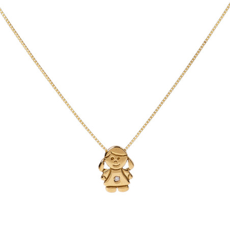 gargantilla de oro de una niña con un diamante para regalar a una madre o comunion
