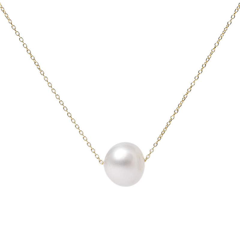 Necklace with a cultivated round pearl and a 0.2 mm thick forced gold chain