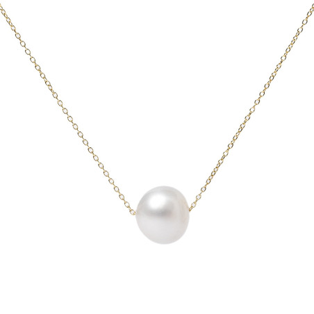 Necklace with a cultivated round pearl and a 0.2 mm thick forced gold chain