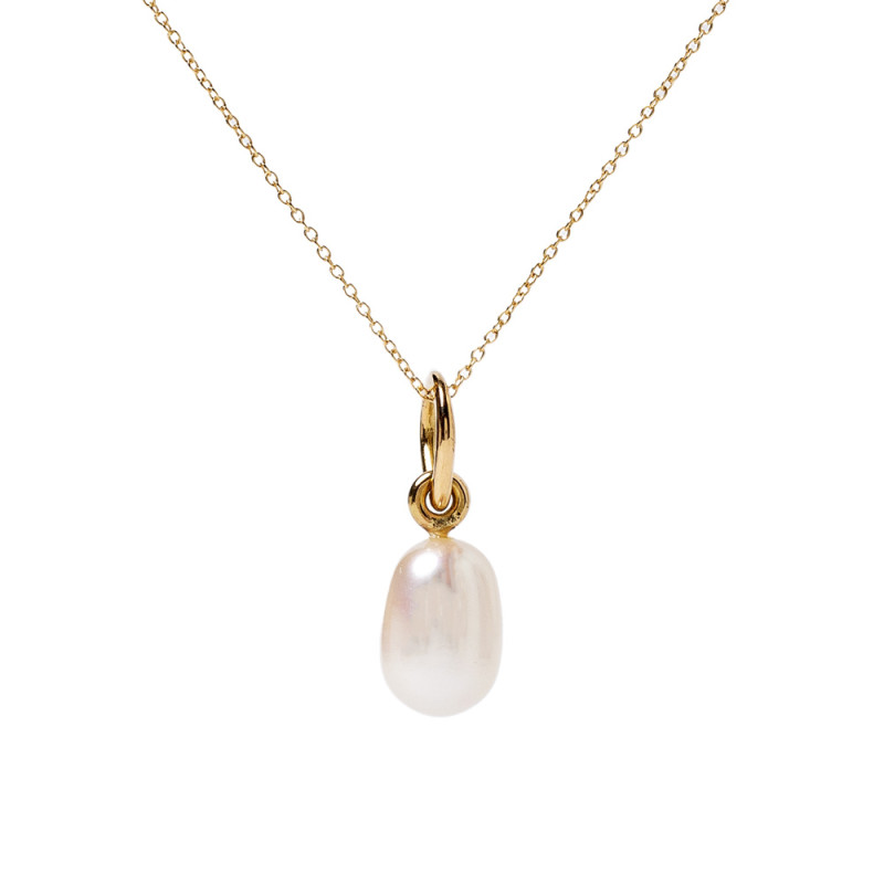 gargantilla hecho en oro de 18k para mujer con un colgante de una perla ovalada