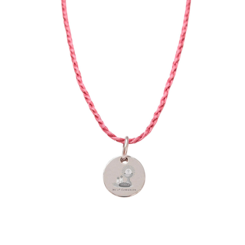 Personalized Silver Medal Necklace First Communion Souvenir