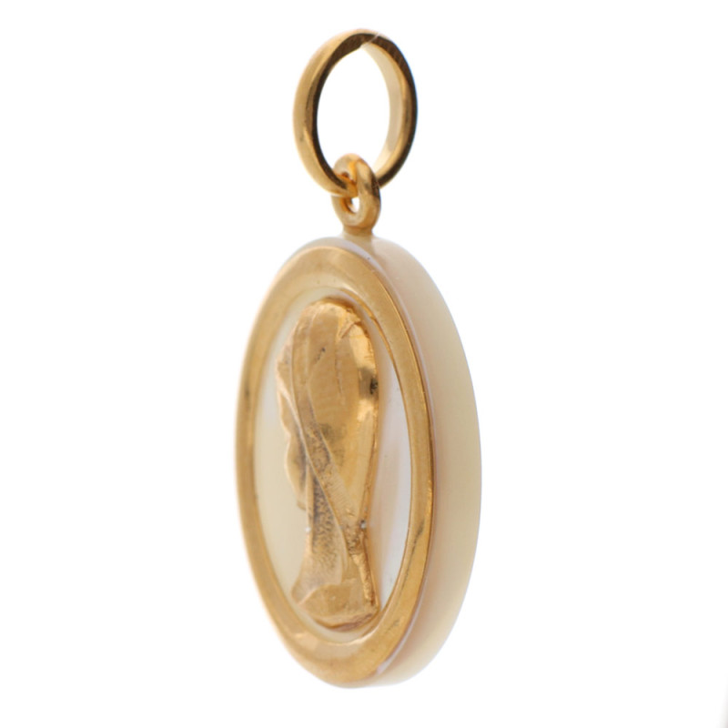 colgante en oro y nacar de la virgen niña para mujer