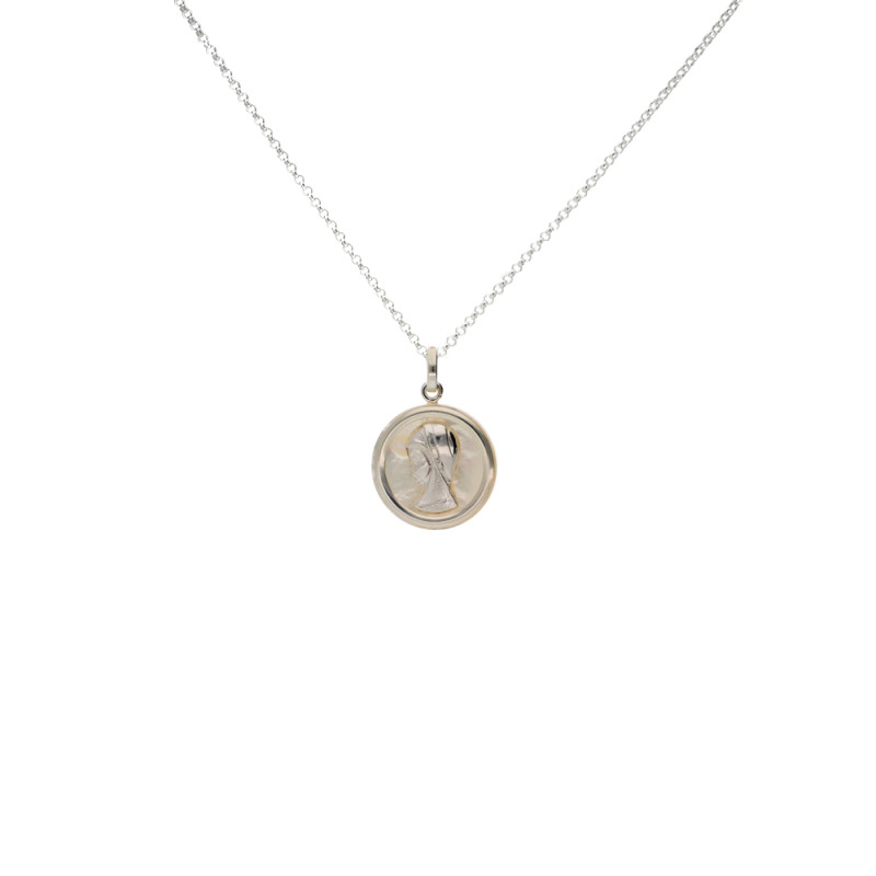 Necklace with the Virgin Girl made of silver and mother-of-pearl