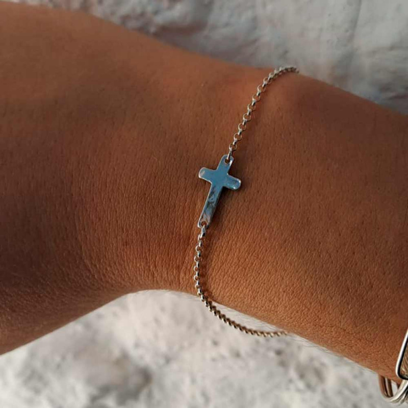 pulsera cruz martele en plata para comuniones