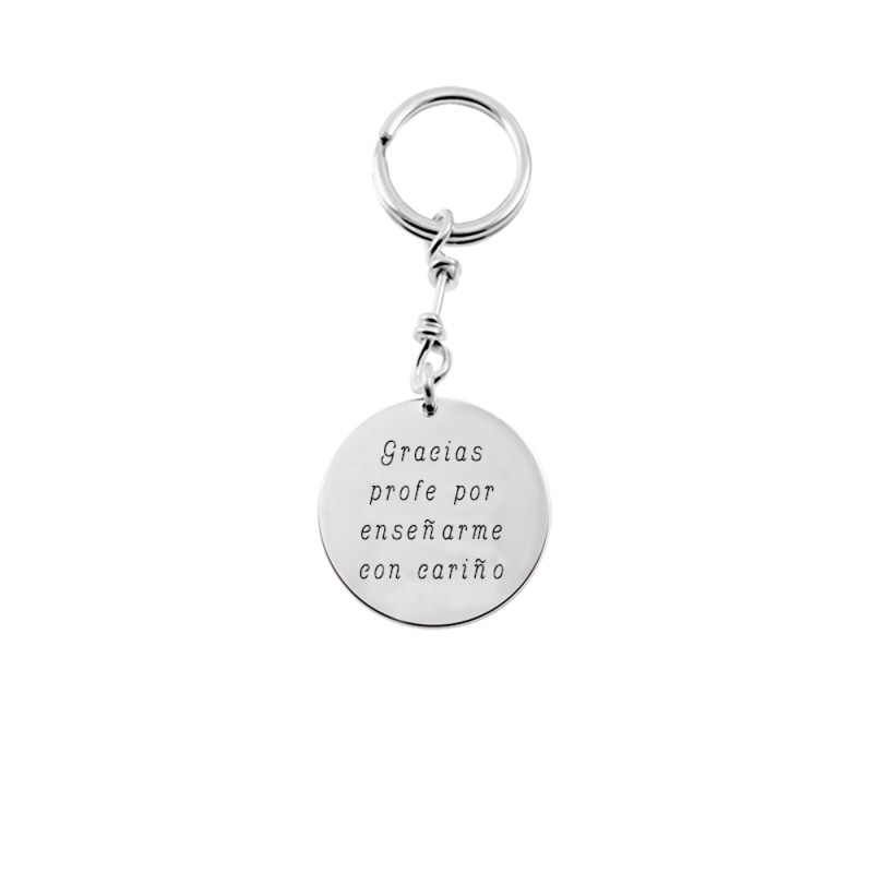 Engraved teacher keychain with circular silver charm