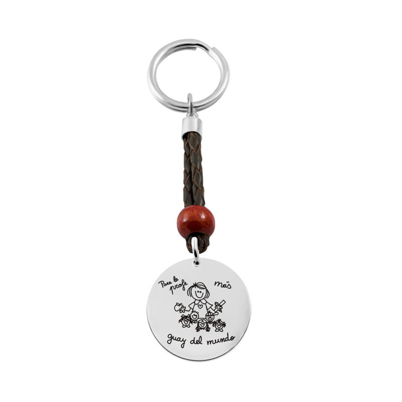 Silver and Leather Keychain with Engraving