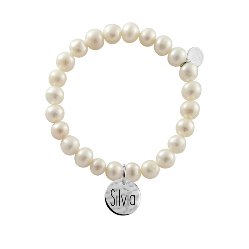 pulsera de perlas y plata con nombre