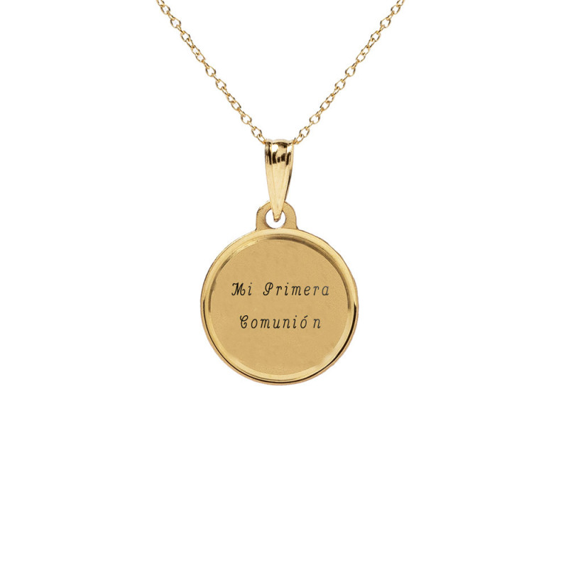 Gold pendant medal with back engraving for communion