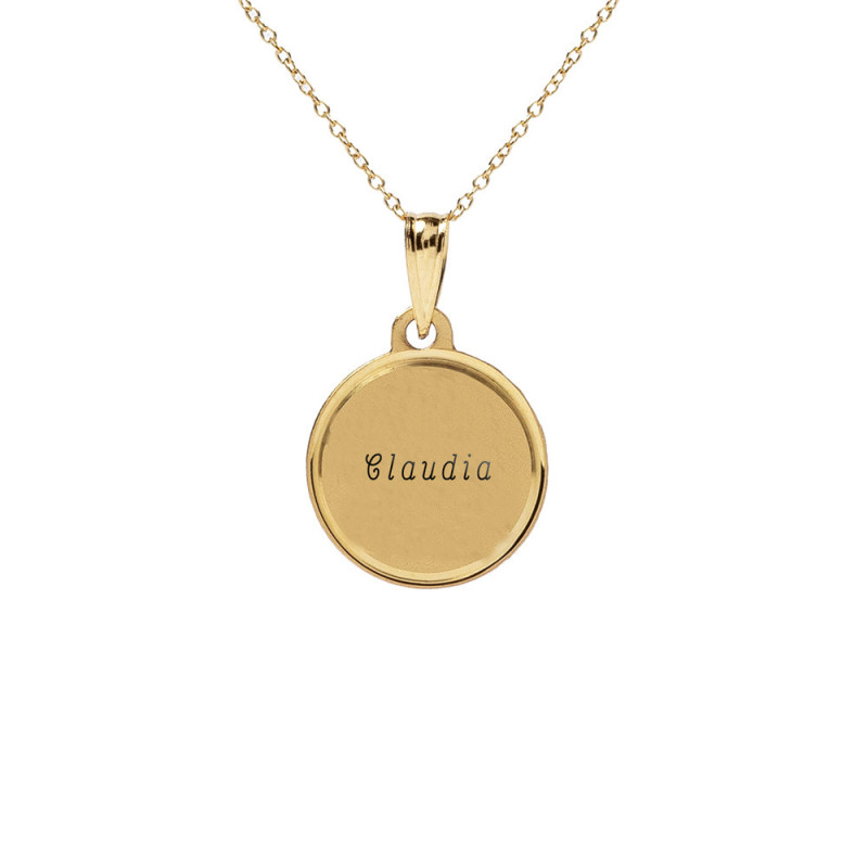 Gold medal with an angel and engraved name