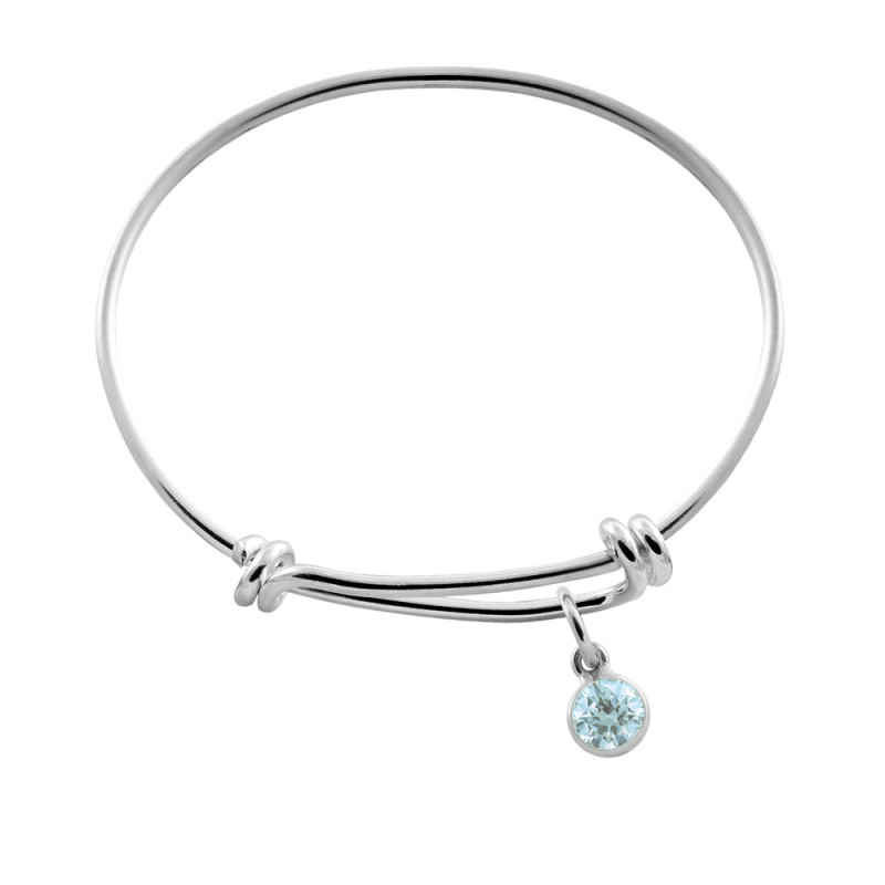 silver knot bracelet with aquamarine zirconia