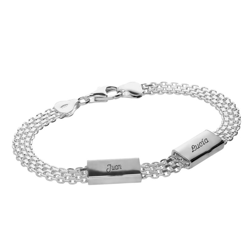Pulsera de plata con 2 piezas para grabar