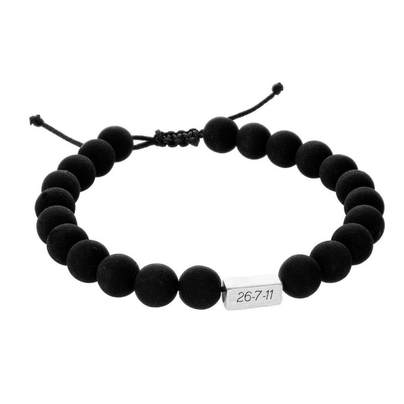pulsera de bolas lava negro con fecha grabada