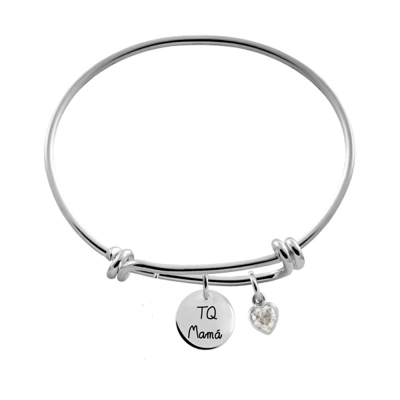 Silver Bracelet with Medal and White Zirconia