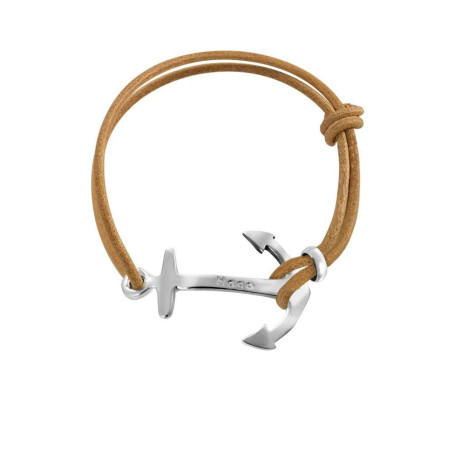 Camel Leather Bracelet with Anchor