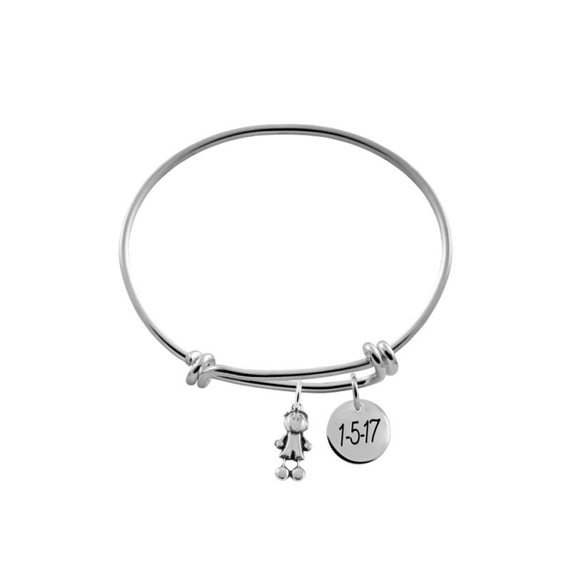 pulsera plata con charm niño con medalla grabada