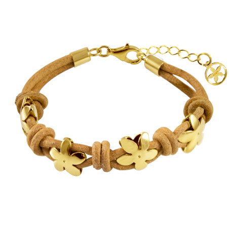 Pulsera cuero y jazmines chapados – Pulseras de cuero