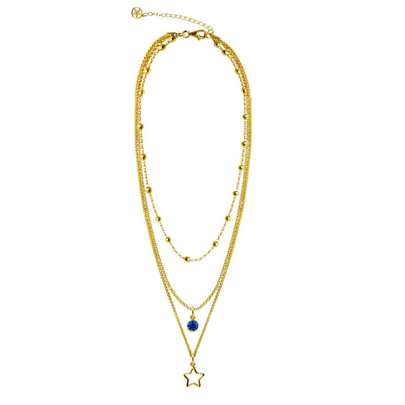 Triple necklace with blue zirconia and cut-out star