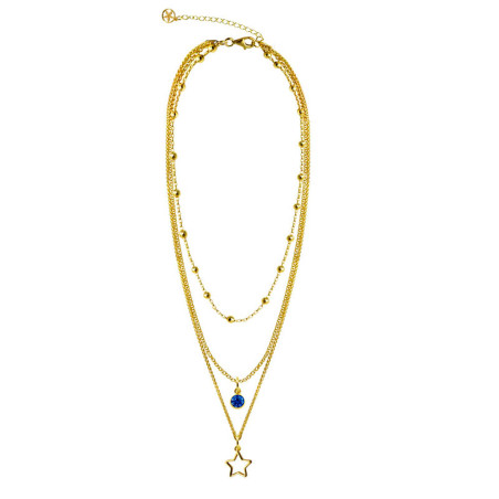 Triple necklace with blue zirconia and cut-out star