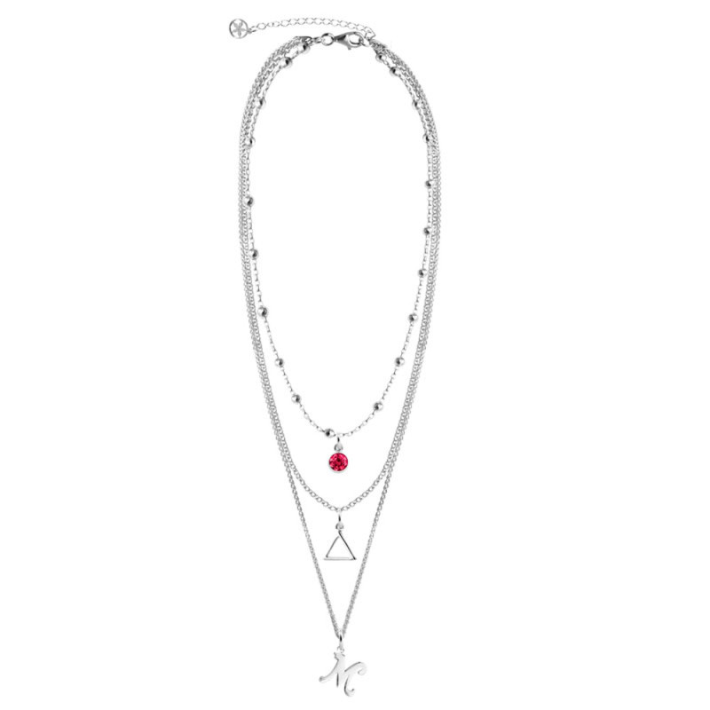 collar plata con inicial, circonita rubi y triangulo